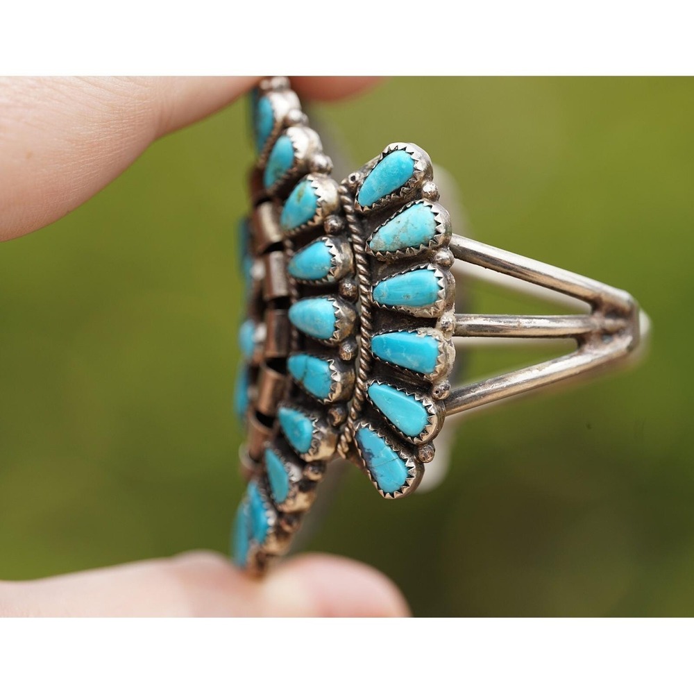 Vintage Navajo Native American Indian Sterling Silver Turquoise Cluster Bracelet - Picture 3 of 7